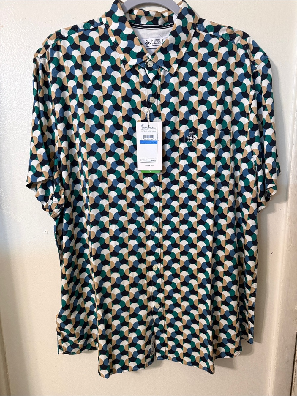 Original Penguin Short Sleeve Geo-Print Shirt - Teal, Black, Cream